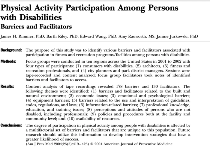 Research in physical activity for disabled